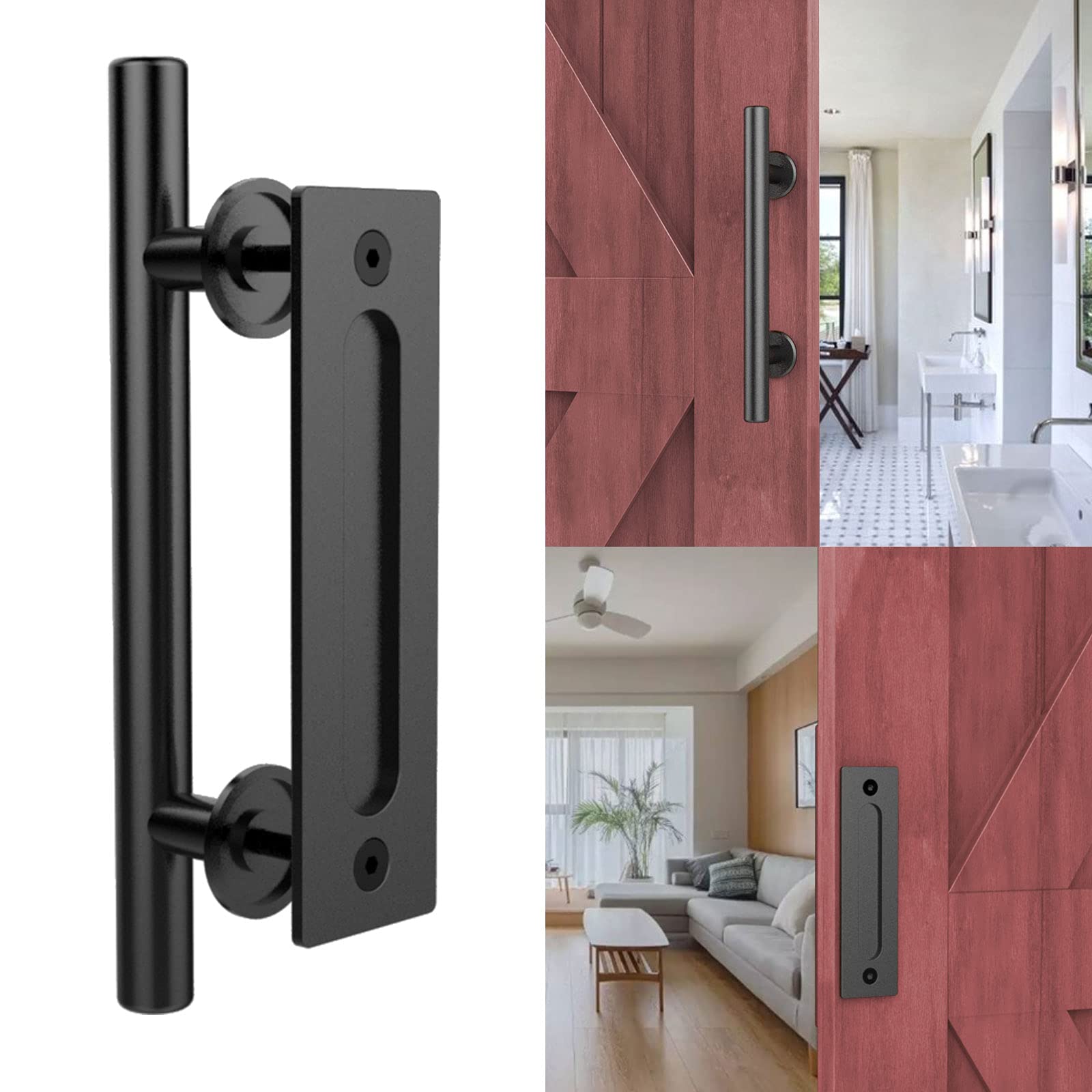 WOLFBIRD Pull Handle Black Sliding Barn Door Kit Wooden Door Handle Heavy Duty Basic Style Overall Length 30cm