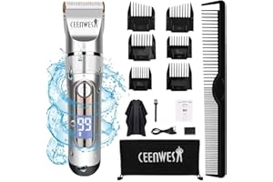 Ceenwes Professional Hair Clippers Cordless Hair Trimmer Low Noise Hair Cutting Kit Beard Trimmer IPX7 Waterproof Body Hair Removal Machine with LED Display Hairdressing Cape and Travel Bag