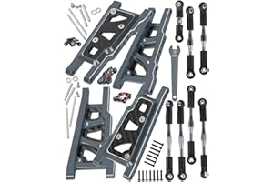 RCHuiWow RC A Arms & Turnbuckles Upgrades Part for 1/10 Slash 4x4 (VXL),Rustler 4x4 (VXL),Stampede 4x4 (VXL),Alloy Aluminum Front Rear Suspension Arms,Turnbuckles Camber Link,Titanium