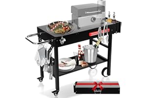 REXTACT Portable Outdoor Grill Table, 550 LBS Heavy Duty Folding Grill Cart with Wheels, 31''W x 17''D Rolling Grill Cart with Wheels, Outdoor Prep Table with Double Shelf Fit 17'' or 22'' Blackstone Griddle
