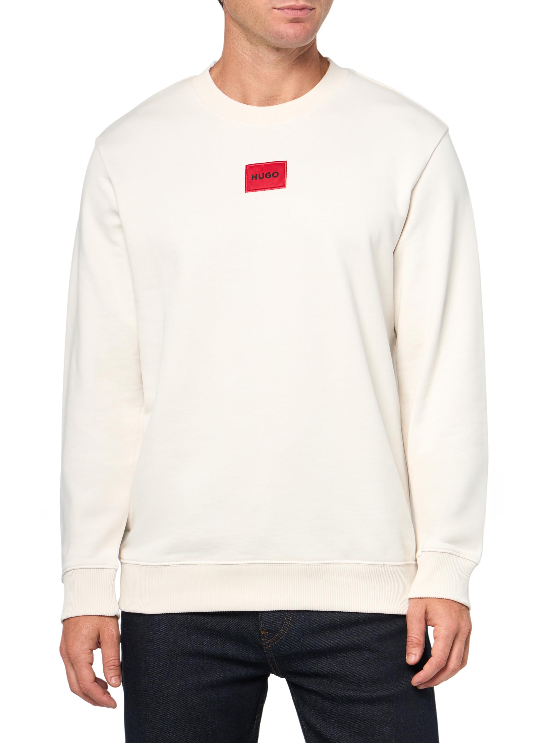 HUGO, Regular Fit Square Logo Jersey Sweatshirt, linen cream, XL