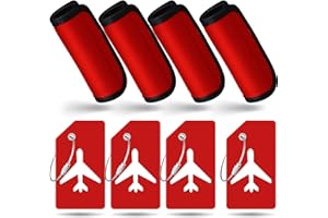 Sanwuta 8 Pcs Luggage Handle Wrap Tags Neoprene Suitcases Handle Wraps Silicone Luggage Identifiers Travel(Red)