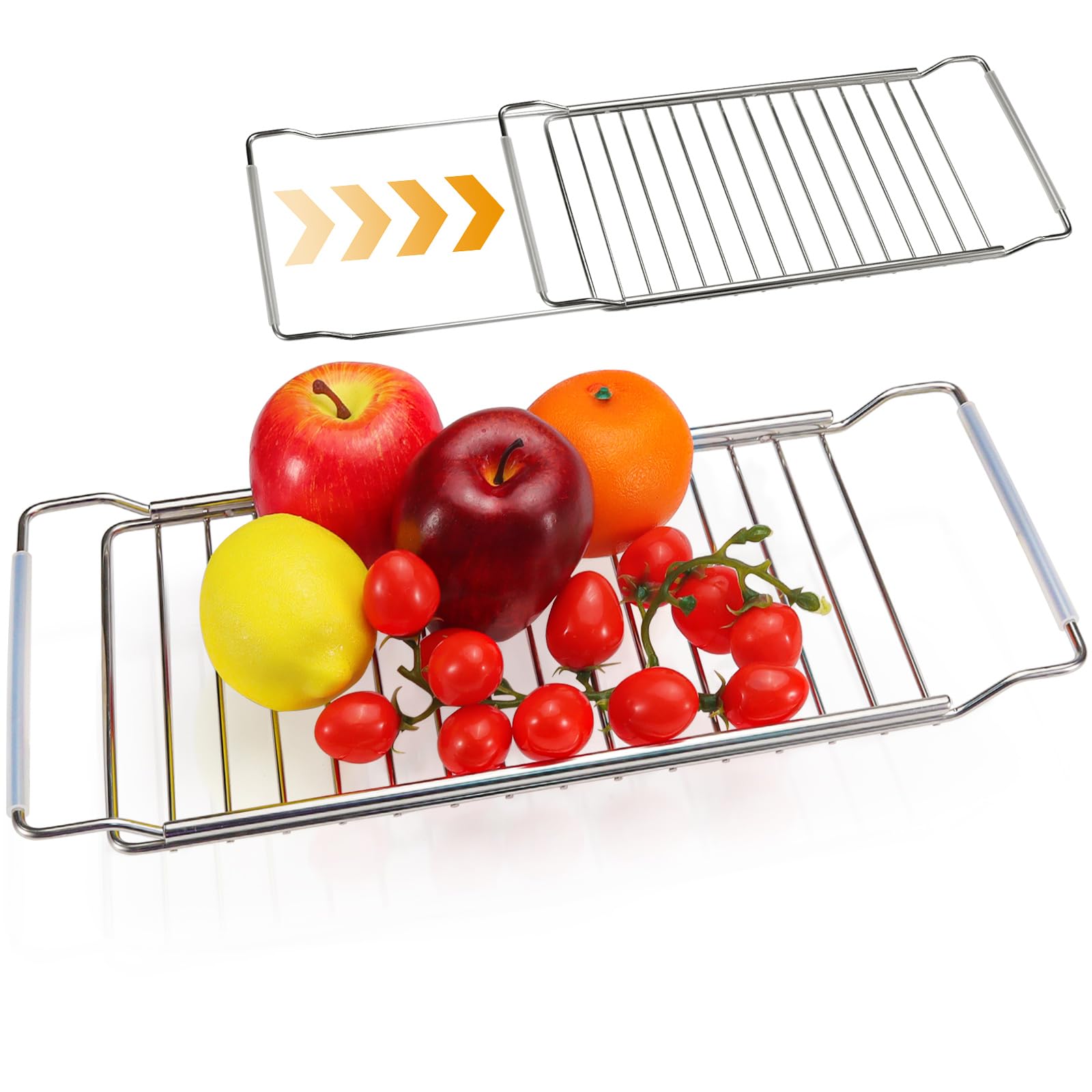 Realand Expandable Over The Sink Dish Drainer Drying Rack, Stainless Steel Telescopic Sink Storage Rack, Kitchen Sink Caddy Organizer Sponge Holder