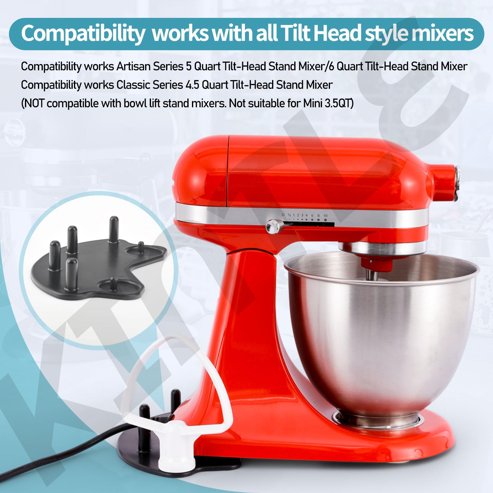 Stand Mixer Attachment Holders/Base Accessories Cradle - Compatible With Kitchenaid Mixer Organizer for 4.5QT/5QT/6QT, Equipped With Rubber Feet (Durable Plastic)