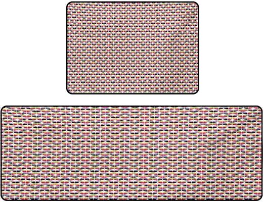 Juego de alfombras de cocina, diseño colorido de formas de medio