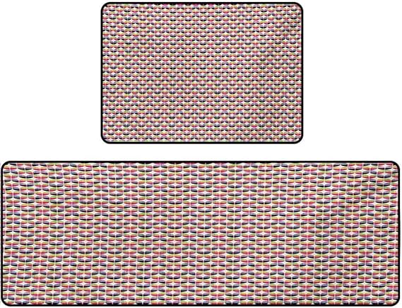 Juego de alfombras de cocina, diseño colorido de formas de medio