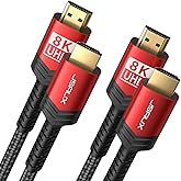 JSAUX 8K HDMI Cable 2.1 2 Pack 6ft, 48Gbps Ultra High Speed HDMI Cable Braided Cord (4K@144Hz, 4K@120Hz, 8K@60Hz) HDCP 2.2&2.