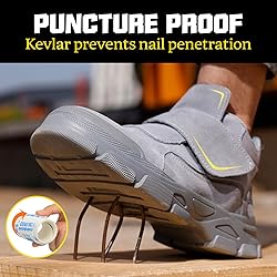 GLANOUDUN Steel Toe Boots for Men Grey Slip On
