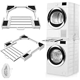 EOJDDPA Washer Dryer Stacking Kit, Universal 29"/28"/27"/26"/25"/24" Stackable with Pull-Out Drying Rack, Adjustable Stacking Kit for Washer and Dryer, Connecting Frame with Ratchet Strap