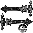 Akatva T Hinge Set - 2 Pieces Gate Hinges for Wooden Fences Heavy Duty - Barn Hinges for Doors - Black Hinges – Hinges for Shed Door - Door Hinges Black Matte - Hinges Outdoor - Fence Strap Hinge Set