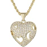 HZMAN Gold Love Heart Necklace for Women Dainty 14K Gold Plated Hollowed Cubic Zirconia Heart Pendant Necklace Party Wedding Jewelry Gift