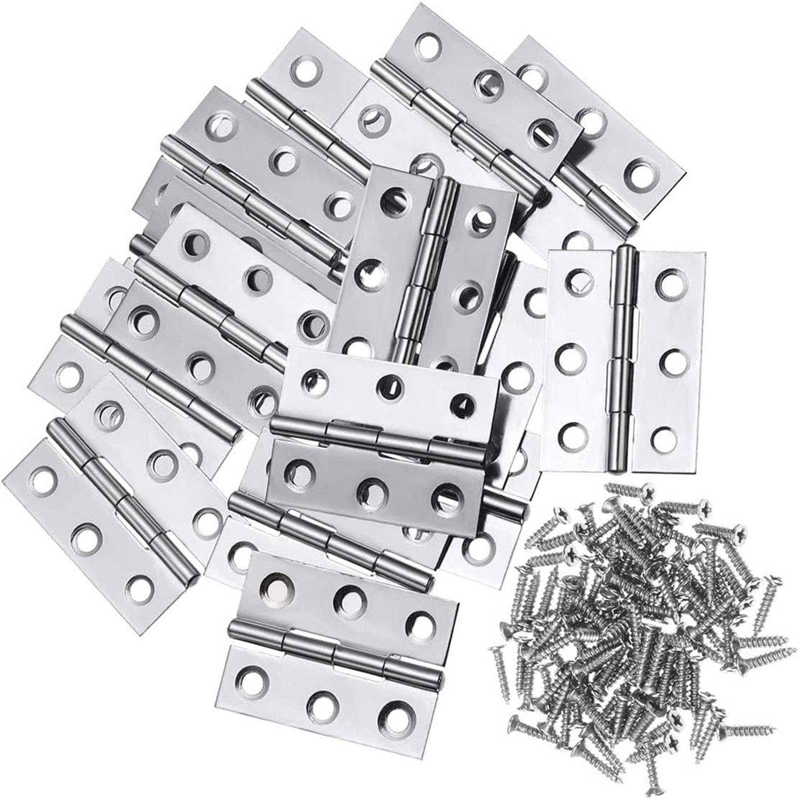 Pack of 12 Hinges Foldable, 55 mm × 34 mm Stainless Steel Hinge Piano Hinge Hinges Small Hinge for Doors Windows Cabinets with 72 Screws