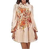 Ystguic Women Long Sleeve Spring Button Down A-Line Floral Print Summer Cocktail Shirt Dresses with Belt
