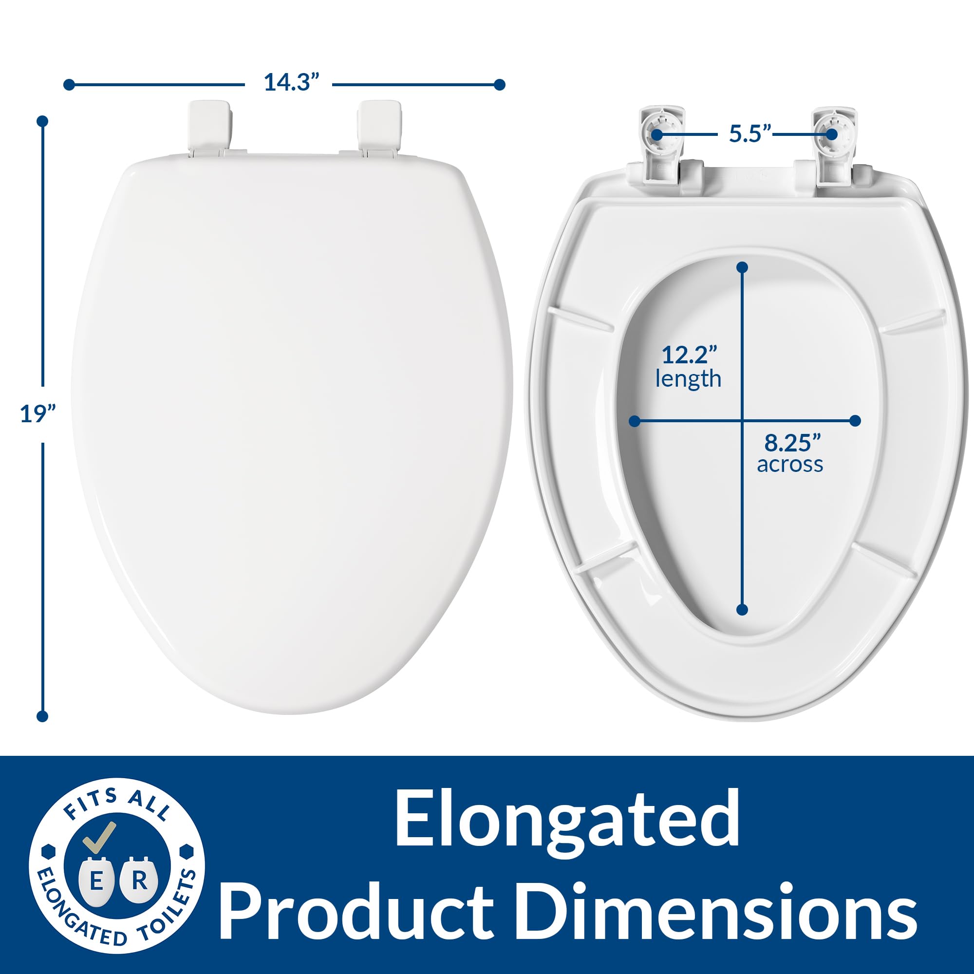 Bemis 7300SLEC Slow Close Toilet Seat, Easy Clean Hinges and Durable Plastic Seat, Made in USA, Elongated, Biscuit