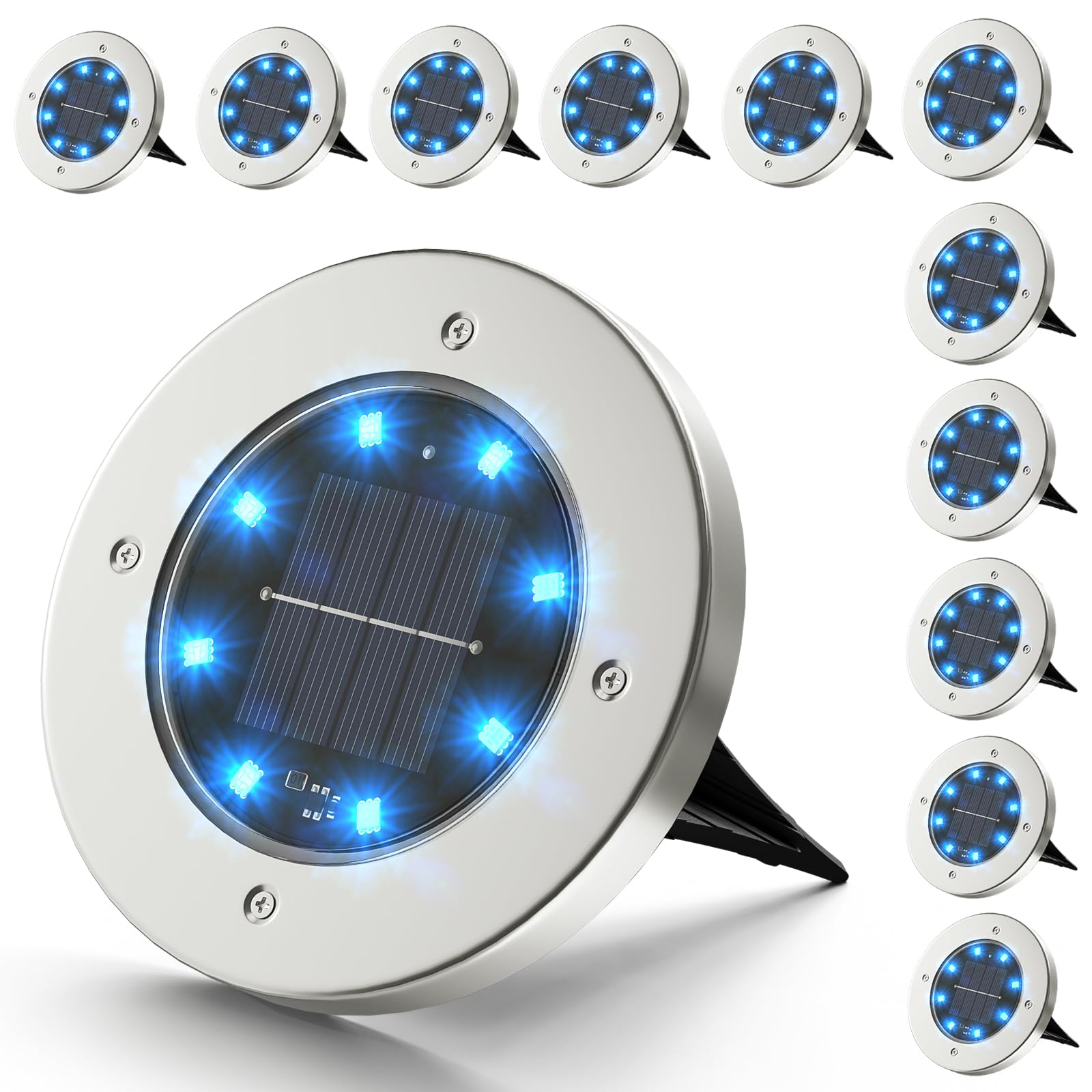 INCX Halloween Solar Lights Outdoor,12 Pack Solar Pathway Lights with Auto On/Off,Waterproof & Anti-Rust Landscape Lighting for Garden, Yard, Patio, Deck - Halloween Decorations,Blue