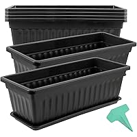 JOIKIT 17 Inches Black Plastic Planter Box, 6 Packs, Good Drainage, Indoor Outdoor Usage, for Garden, Windowsill, Patio, Balc