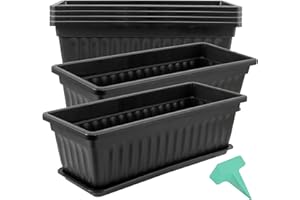 JOIKIT 17 Inches Black Plastic Planter Box, 6 Packs, Good Drainage, Indoor Outdoor Usage, for Garden, Windowsill, Patio, Balc