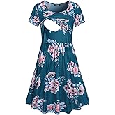 Quinee Women's Floral Short Sleeve Summer Maternity Nursing Breastfeeding Dress