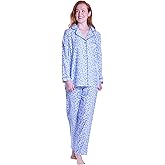 LA CERA Women's Flannel Pajamas - Long Sleeve Cotton Flannel PJ Set with Chest Pocket, Floral Design, Machine Wash