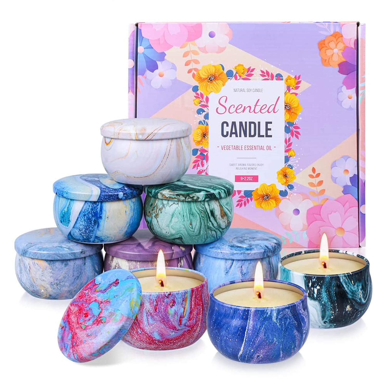 OFUN Scented Candles Gifts for Women, 9 Pack Candle Gift Set, Natural Soy Wax Aromatherapy Candles, Gift Sets Idea for Her, Girls, Mom, Friends, Mother's Day, Birthday, Valentines, Christmas