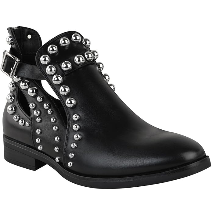 Fashion Thirsty Damen Chelsea Boots mit Kugelnieten und Cut-Outs
