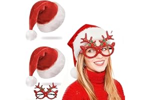 2Pcs Santa Hat,Red Fluffy Christmas Santa Hat with Extra Thicken Fur for Adult Perfect with Plush Brim and Comfort Liner