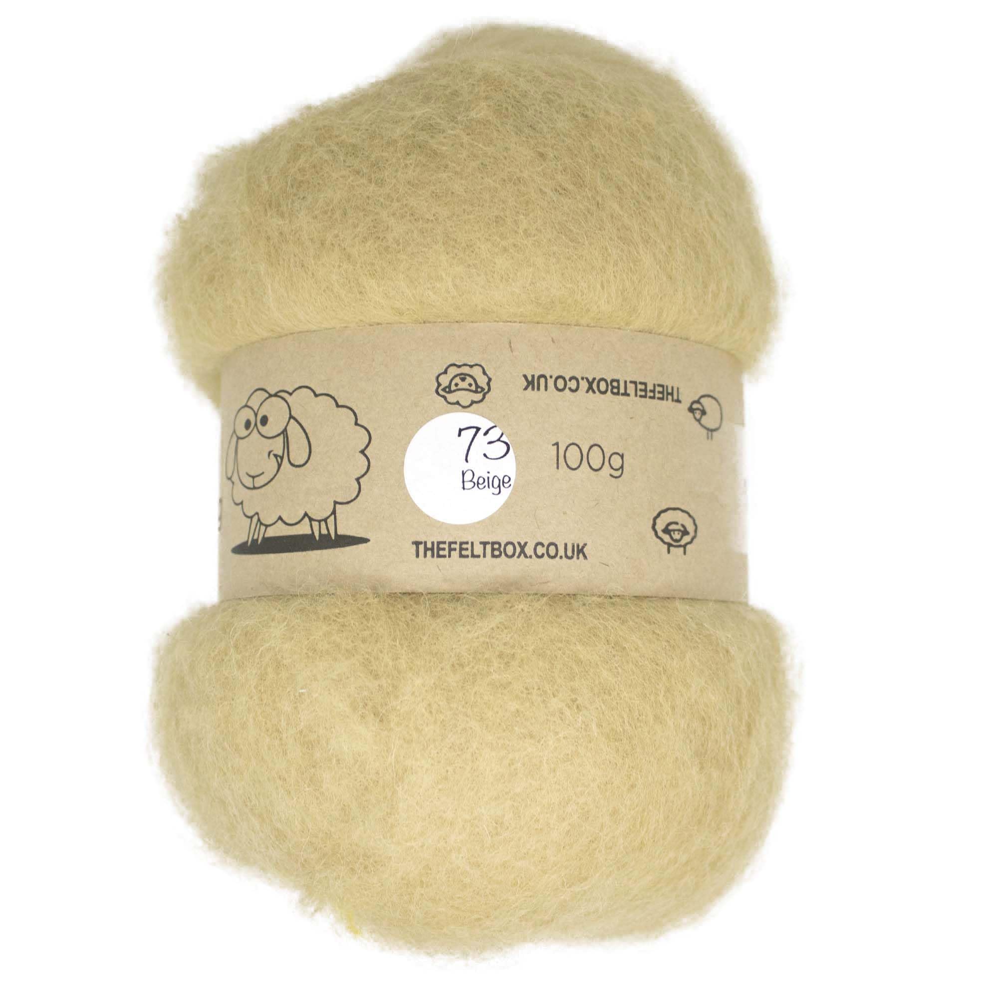 The Felt Box Carded Needle Felting Wool – Beige #73 Batt 100g (3.5oz) – Short Fibre Wool for Needle & Wet Felting, Core or Finishing Fibre, Crafts & Animals