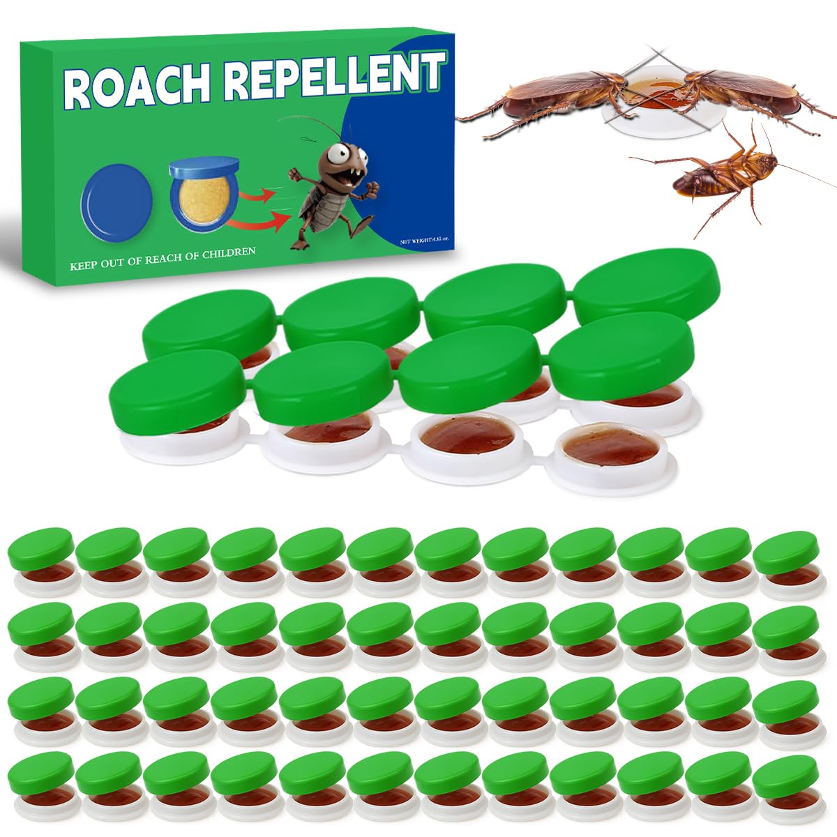 Photo 1 of 48pcs Repellent and Bait, Cockroach Repellent and Gel for Roach Nest Elimination of Indoor Infestations, Effective Solution for Small to Large Cockroaches, Ready to Use, Ideal for Hidden Areas