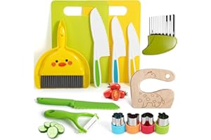Kids Kitchen Knife Set, 15 Pcs BPA Free Montessori Kitchen Tools for Toddlers' Real Cooking, Include Knives, Crinkle and Sand