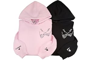 GodLover Personalized Embroidered Couple Hands Holding Line Art Hoodies, Custom Quote On Right Sleeve, Custom Letter Name On 