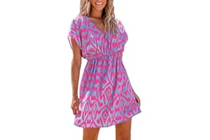 CUPSHE Dress for Women Mini Mesh V Neck Elastic Waist Short Sleeves Pull Over
