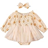 Afunbaby Baby Girl Halloween Outfit Newborn Pumpkin Romper Dress Puff Sleeve Ruffle Bodysuit Jumpsuit Fall Clothes