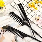 Leinuosen 3 Pack Wide Tooth Tail Combs, Carbon Fiber Teasing Anti Static | Heat Resistant Rat Tail for Sectioning, Salon Backcombing Tool, Volume Lift for Women, All Hair Types Styling