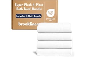Brooklinen Super-Plush Turkish Cotton Bath Towels - Set of 4 - Cotton, 820 GSM, Highly Absorbent, Machine Washable, Perfect for Home & Bathroom (30" x 58", Solid White)