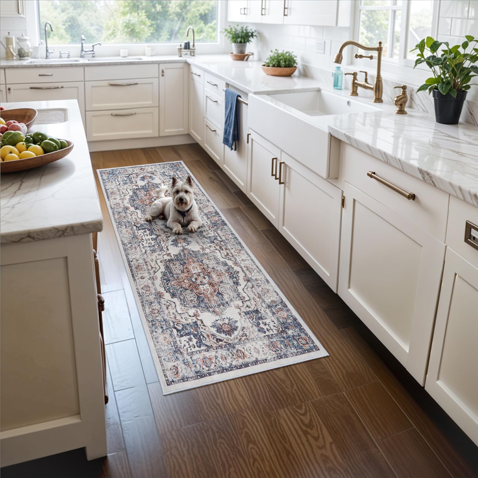 Photo 1 of 2x5 Washable Hallway Runner Rug: Indoor Farmhouse Non-Slip Entry Kitchen Rugs Oriental Thin Light Weight Carpet for Living Room Bedroom Soft Water Resisitant Floor Mat for Bathroom Laudry(2X5,Brick)
