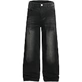 QIMYUM Men's Wide-Leg Baggy Flex Jeans Relaxed Loose Fit Long Denim Pants
