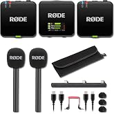 Rode Wireless GO (Gen 3) Wireless Microphone Bundle with 2X Interview GO Handheld Adaptors &mdash; 32-bit Float Wireless Mic for Interviews, Reporting, Event Coverage, Two-Host Podcasting