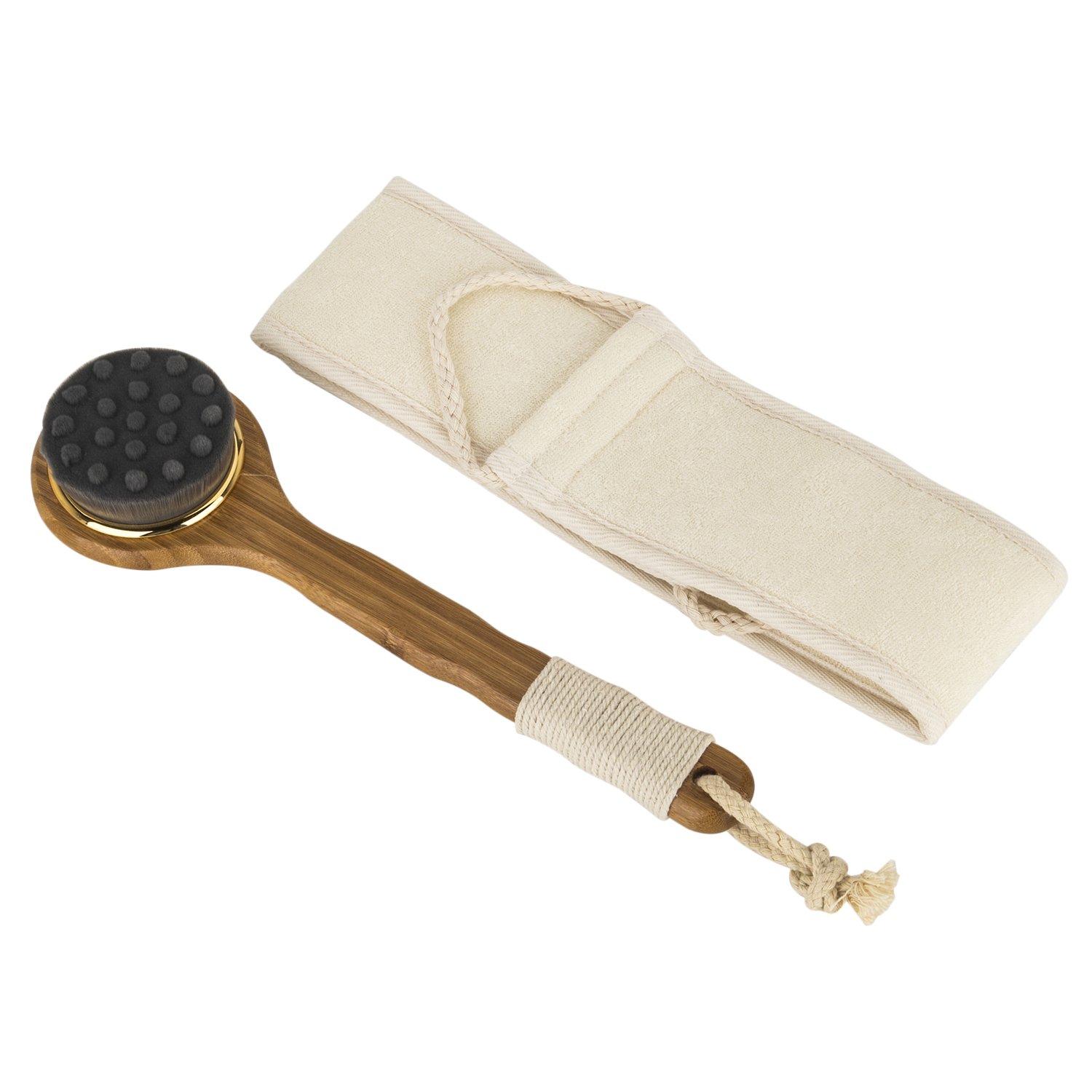 Loofah Back Scrubber &Soft Bath Body Brush with Long Non-slip Bamboo Handle Massage Brush Exfoliating Skin Care-Bath Brush,Charcoal Fibre Facial Cleasing Brush,Anti Cellulite bath Shower Brushing