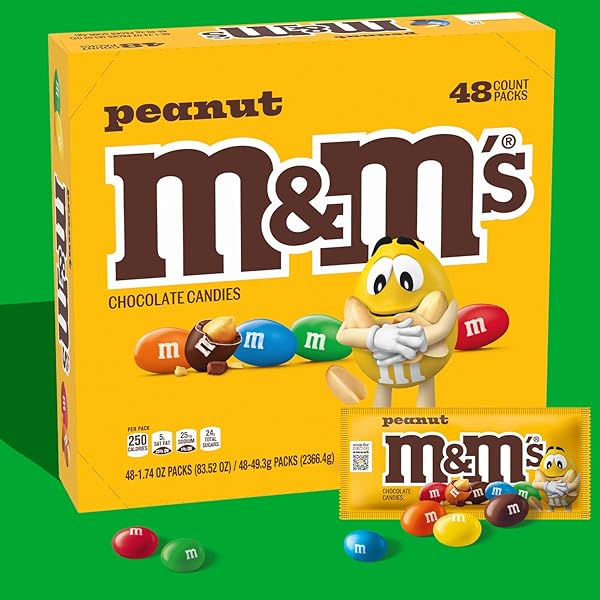 M&M’S PEANUT CHOCOLATE CANDY, FULL SIZE 1.74 OZ BAG, PACK OF 48 BULK CANDY CHOCOLATE