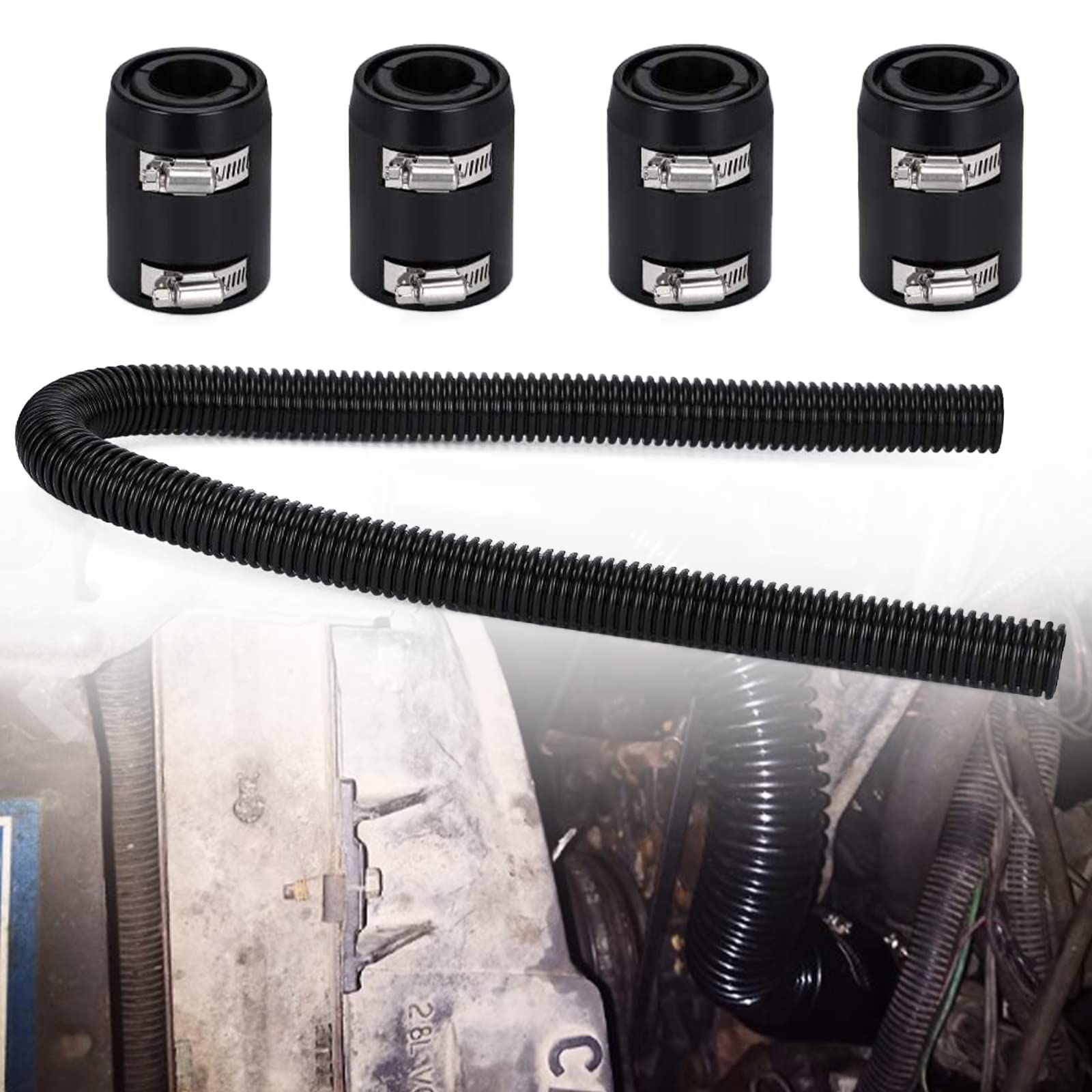 Photo 1 of BAGARAATAN Universal 48" Flexible Radiator Hose Stainless Steel Universal Water Hoses Adapter Coolant Radiator Hose Kit Could be Used with 1-1/4", 1-1/2", 1-3/4" or 1-5/8" Radiator Necks