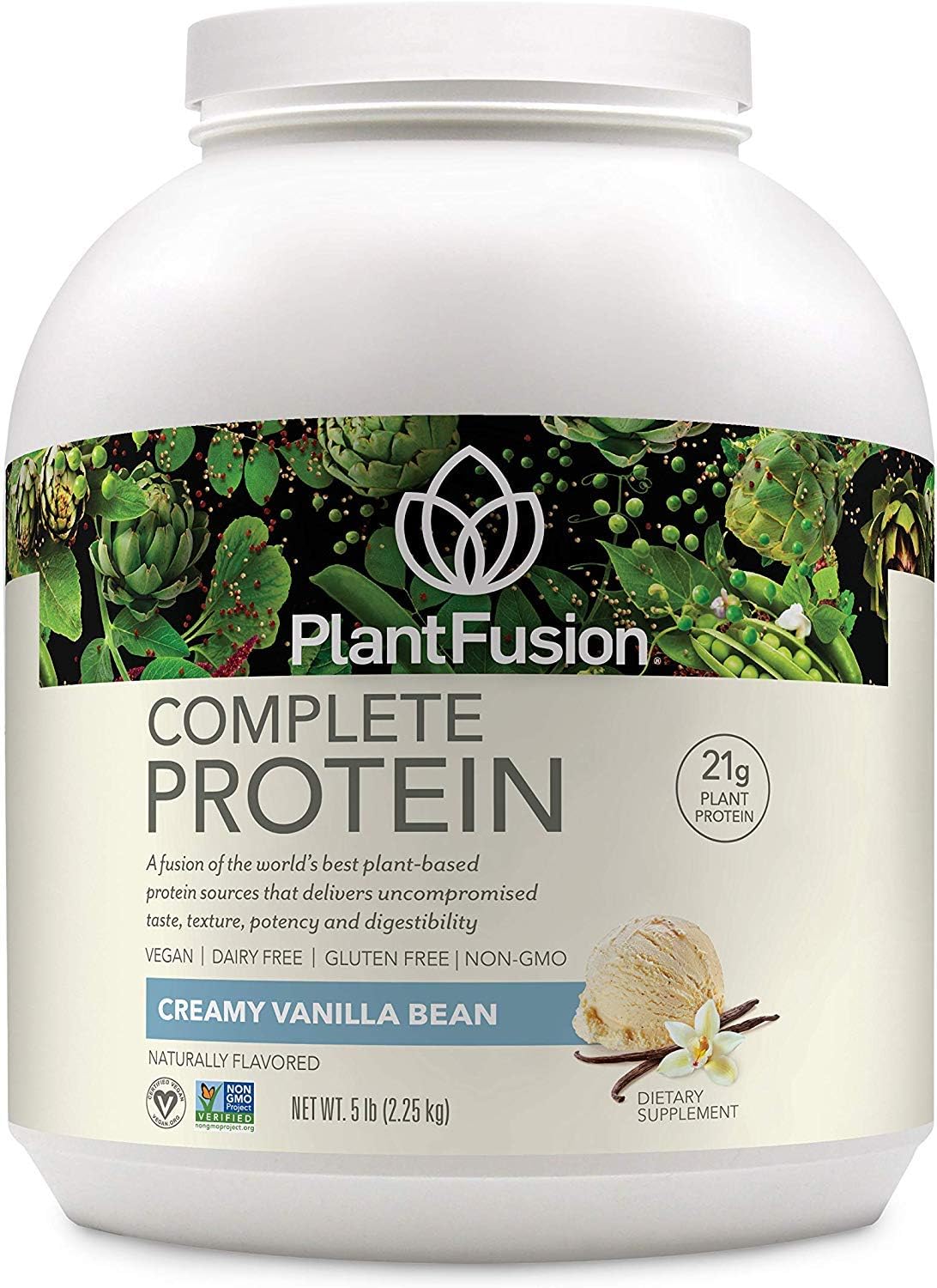 PlantFusion Complete Plant Based Pea Protein Powder | Dietary Supplement |Non-GMO, Vegan, Dairy Free, Gluten Free, Soy Free | Allergy Free w/Digestive Enzymes, Vanilla Bean, 5 Pound