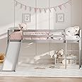 MU Twin Loft Bed, Toddler Loft Bed with Slide and Climbing Ladder & Safety Guard Rail, Lower Storage Space for Kids Toddler, Grey