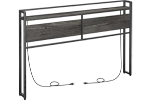 HOOBRO Headboard Queen Size, Headboard with 2 Outlets and 4 USB Ports, Adjustable Height, Storage Rack, Sturdy and Stable, Easy Assembly, Charcoal Gray and Black