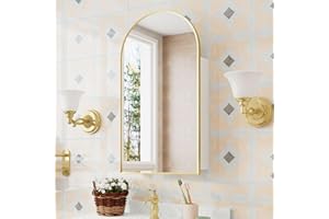 Mepplzian Arched Medicine Cabinet with Mirror,Gold Large Medicine Cabinet for Bathroom,Metal Edge Mirror Cabinet with Storage, Wall Mounted Only,20x36 Inch