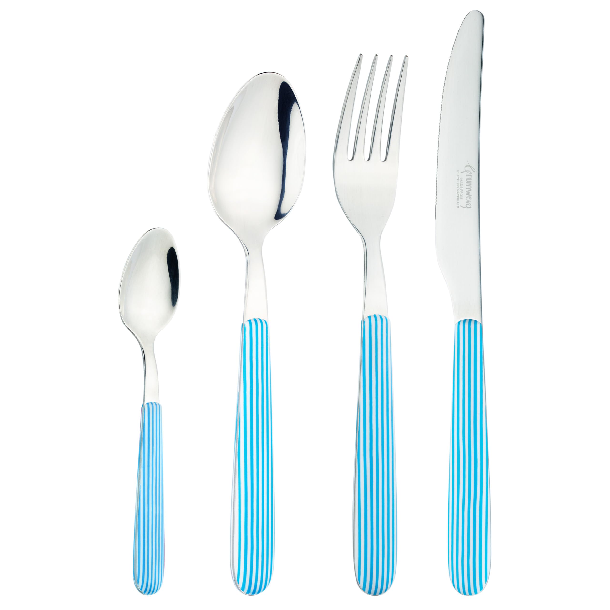Grunwerg Greenworks 24 Piece Boxed Cutlery Set, Recycled Plastic, Eco-Friendly, Seersucker Stripe
