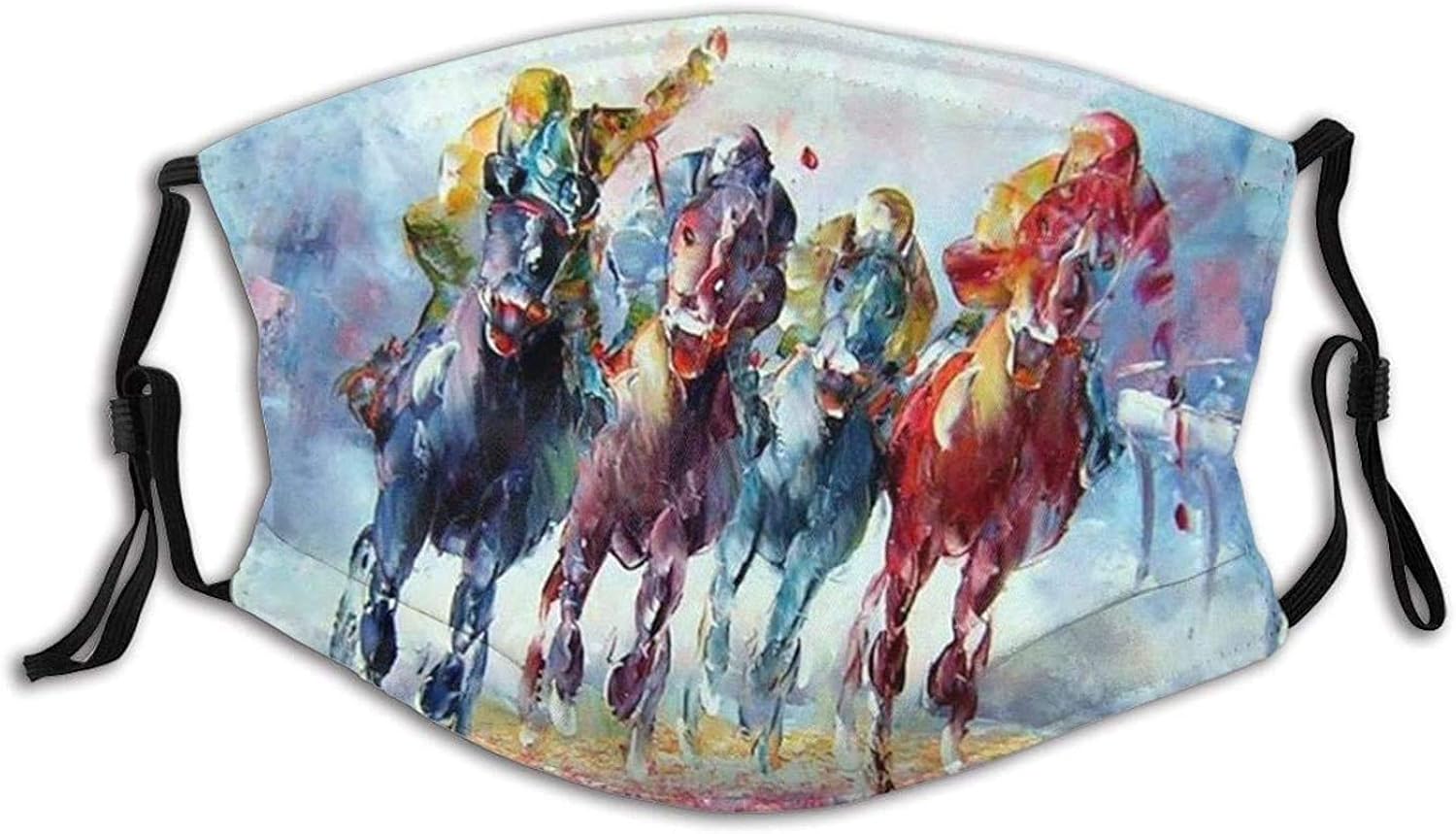 Horse Racing Art Face Mask with Filter Pocket Washable Face Bandanas Balaclava