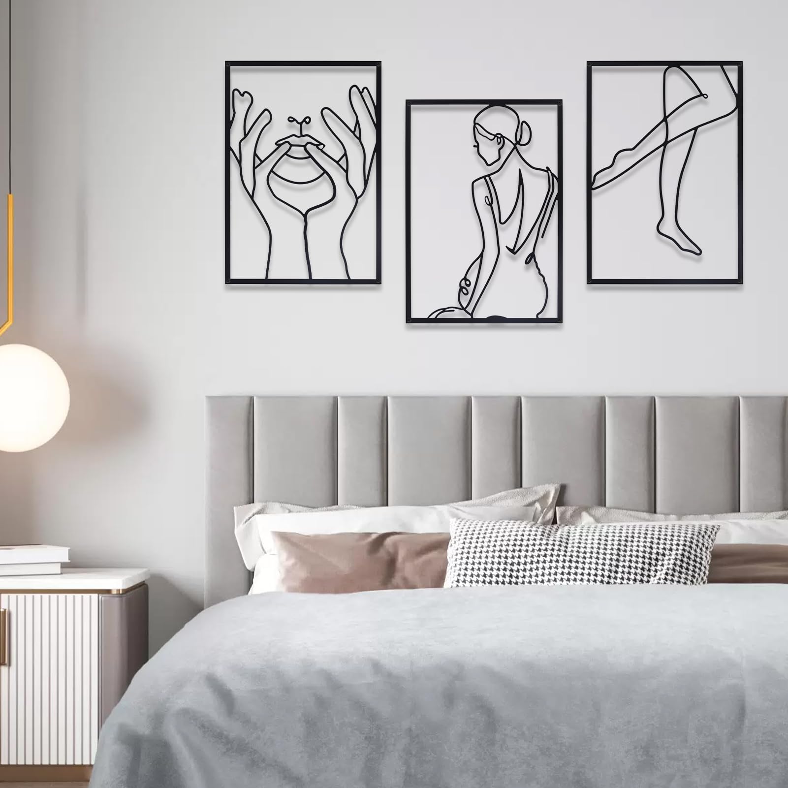 Yunjuhop Metal Wall Decorations for Women Gold Body, Gold Color Bedroom Wall Decorations, Minimalist Wall Sculptures for Bathroom(3, Black Female)