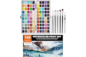 Dynta Watercolor Paint Set 100 Colors Portable Solid Pigments with 1 Water Brush Pen 6 Brushes, Art Supplies for Kids Students Teenagers Beginners and Artists, Outdoor-Friendly