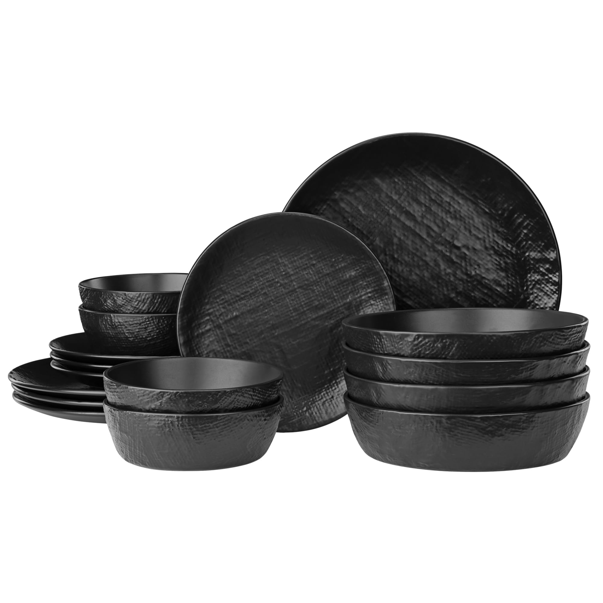 Photo 1 of ***(MISSING PIECES -INCOMPLETE SET -SELLING AS IS)*** Navaris Linen Artisan Stoneware Dinnerware Set (11 Pieces) - Dishwasher and Microwave Safe Plates, Bowls - Charcoal Black