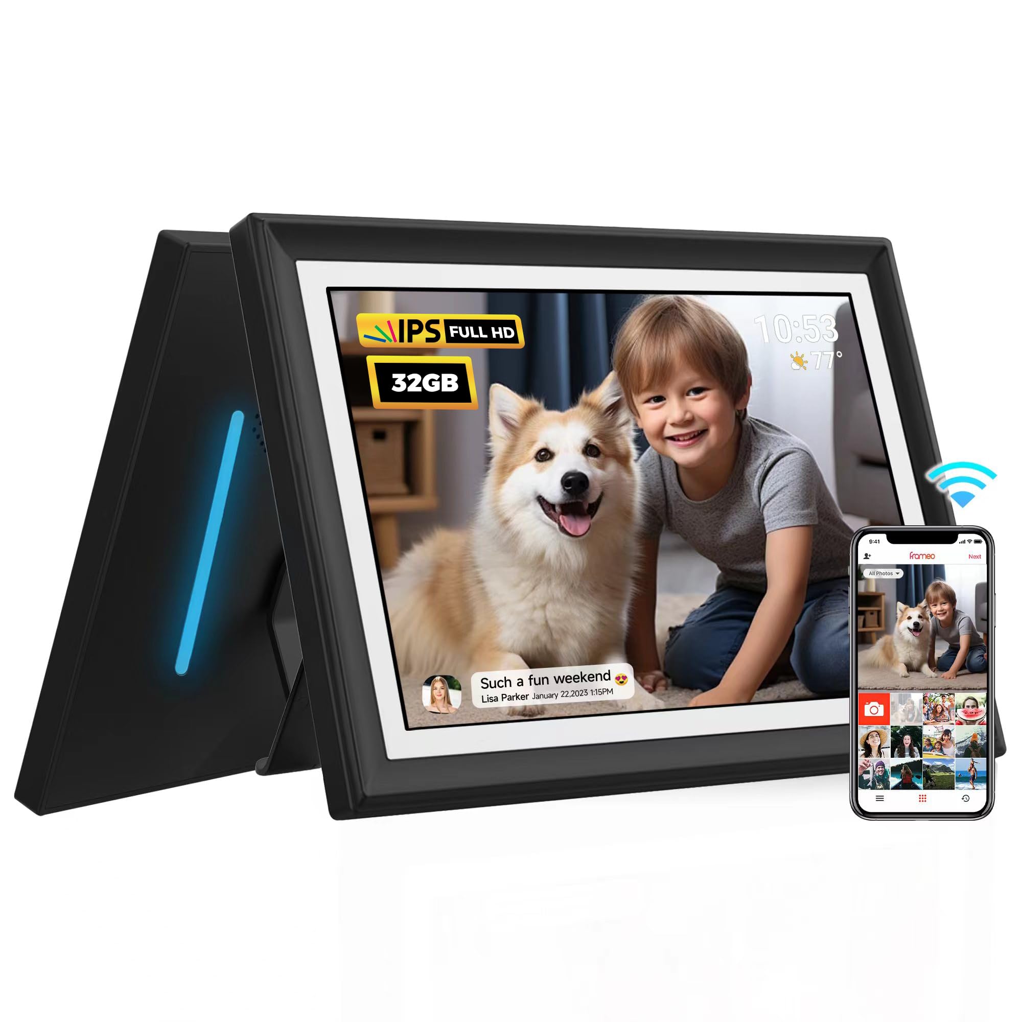 REUMAR Digital Photo Frame with Atmosphere Light,10.1 inch,WiFi Smart Digital Picture Frame IPS LCD Touch Screen, auto-Rotate,Built-in 32GB Storage, Easy Setup to Share Photo and Video Via Frameo APP